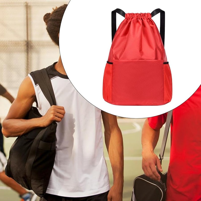 حقيبة ظهر حمراء بسحب قابل للتعديل لحزام الكتف للتسوق في الصالة الرياضية الخارجية متعددة الاستخدامات - Image 4