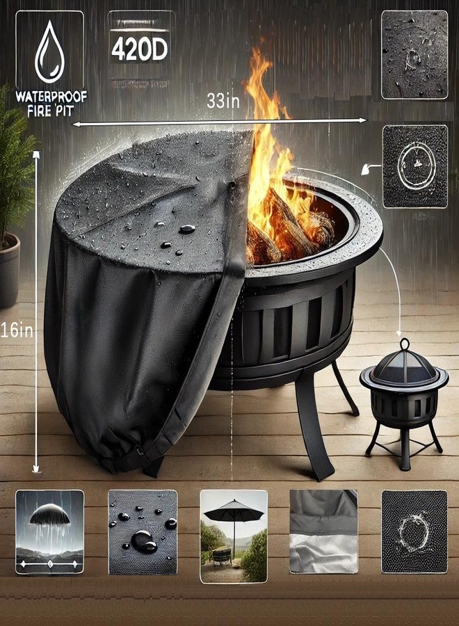 maobutte Round Fire Pit Cover for 22-34 Inch Firepit, Heavy Duty Outdoor Patio Fireplace Covers - Waterproof Dustproof Anti UV and Tear Resistant - Image 2