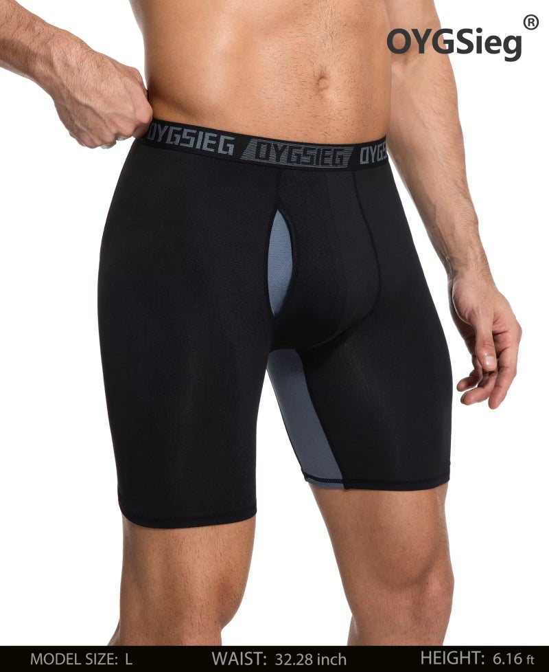 OYGSieg Men's Boxer Briefs,Fly with Built-in Total Support Pouch Moisture-Wicking Odor Control Cool Underwear for Men 5-Pack 02A XL - Image 4