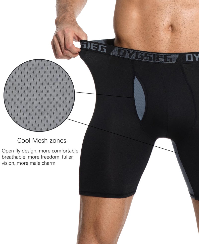 OYGSieg Men's Boxer Briefs,Fly with Built-in Total Support Pouch Moisture-Wicking Odor Control Cool Underwear for Men 5-Pack 02A XL - Image 3