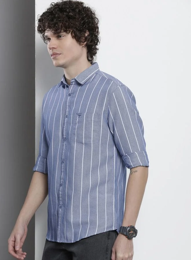 The Indian Garage Co Men Regular Fit Striped Full Sleeves Cutaway Collar Casual Shirt