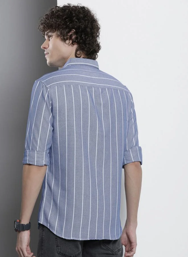 The Indian Garage Co Men Regular Fit Striped Full Sleeves Cutaway Collar Casual Shirt