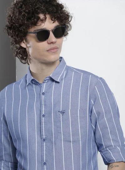 The Indian Garage Co Men Regular Fit Striped Full Sleeves Cutaway Collar Casual Shirt