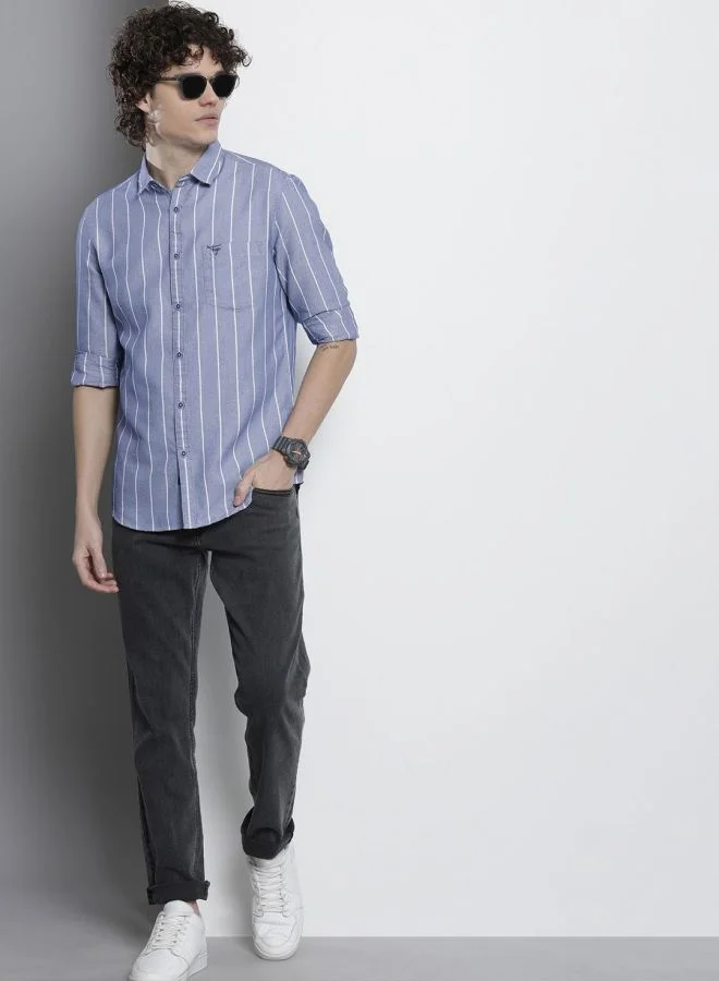 The Indian Garage Co Men Regular Fit Striped Full Sleeves Cutaway Collar Casual Shirt