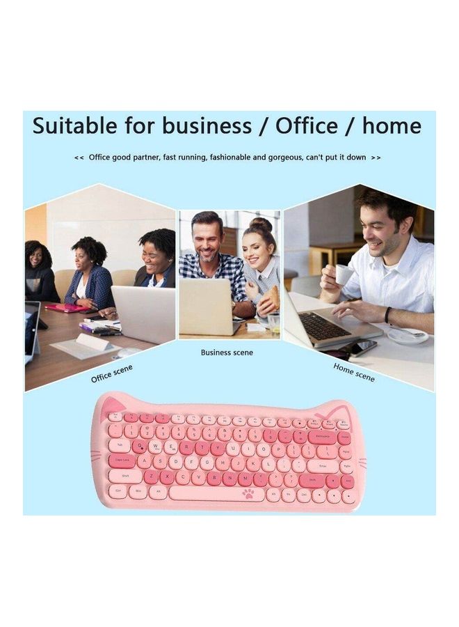 - Cute Cat Pink PC Wireless Keyboard and Mouse Set USB, Retro Typewriter Round Key caps 65 percent, Small Cordless Aesthetic Mouse, Compatible Mac Laptop Computer for office game Cute Cat Pink - Image 3