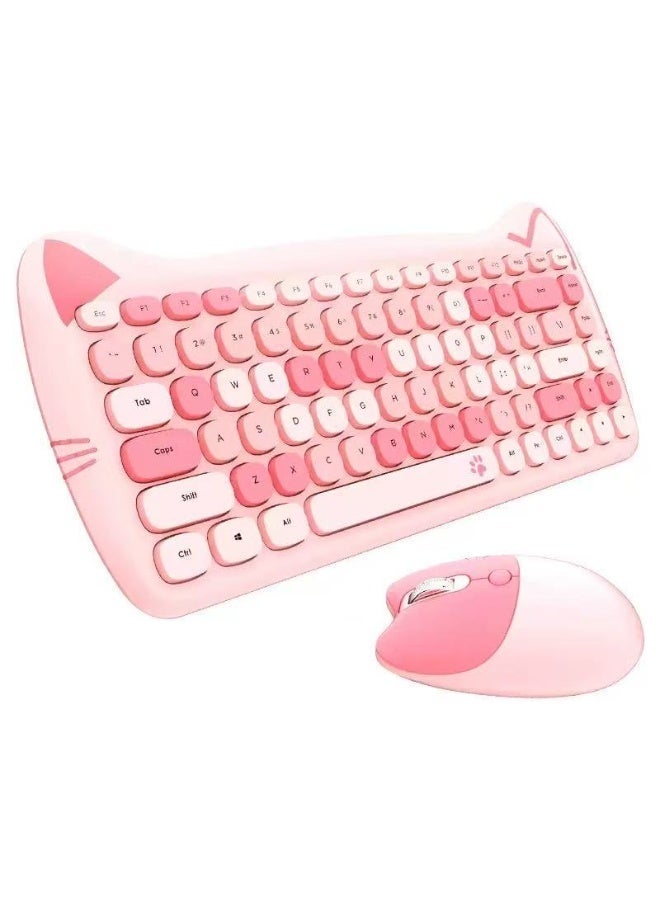 - Cute Cat Pink PC Wireless Keyboard and Mouse Set USB, Retro Typewriter Round Key caps 65 percent, Small Cordless Aesthetic Mouse, Compatible Mac Laptop Computer for office game Cute Cat Pink - Image 1