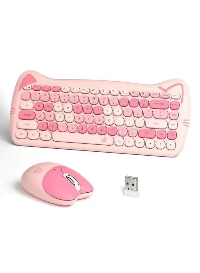 - Cute Cat Pink PC Wireless Keyboard and Mouse Set USB, Retro Typewriter Round Key caps 65 percent, Small Cordless Aesthetic Mouse, Compatible Mac Laptop Computer for office game Cute Cat Pink - Image 2