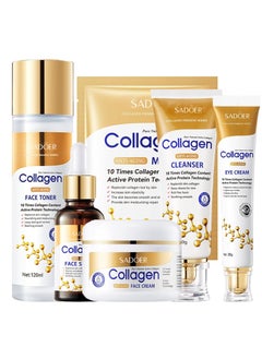 Collagen Skin Care Set, 6 Pcs Anti Aging Facial Care Sets for Women, Firming Skin, Shrink Pores, Smooth Wrinkles, Moisturizing Skin Care Kit Include Face Serum and Face Cream