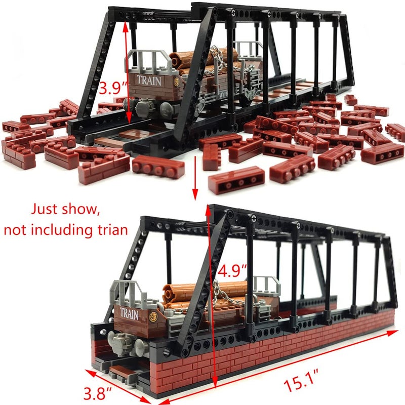 dspitwod Classic Train Building Bridge City Passenger Express Train Tracks Toys Accessories Railroad Construction Building Block Compatible with Major Brand (Black Bridge) - Image 5