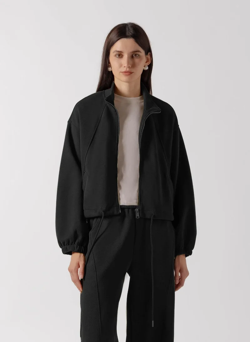 Shapes BLACK PANELED ZIP-UP JACKET SET for Women | Best Price UAE