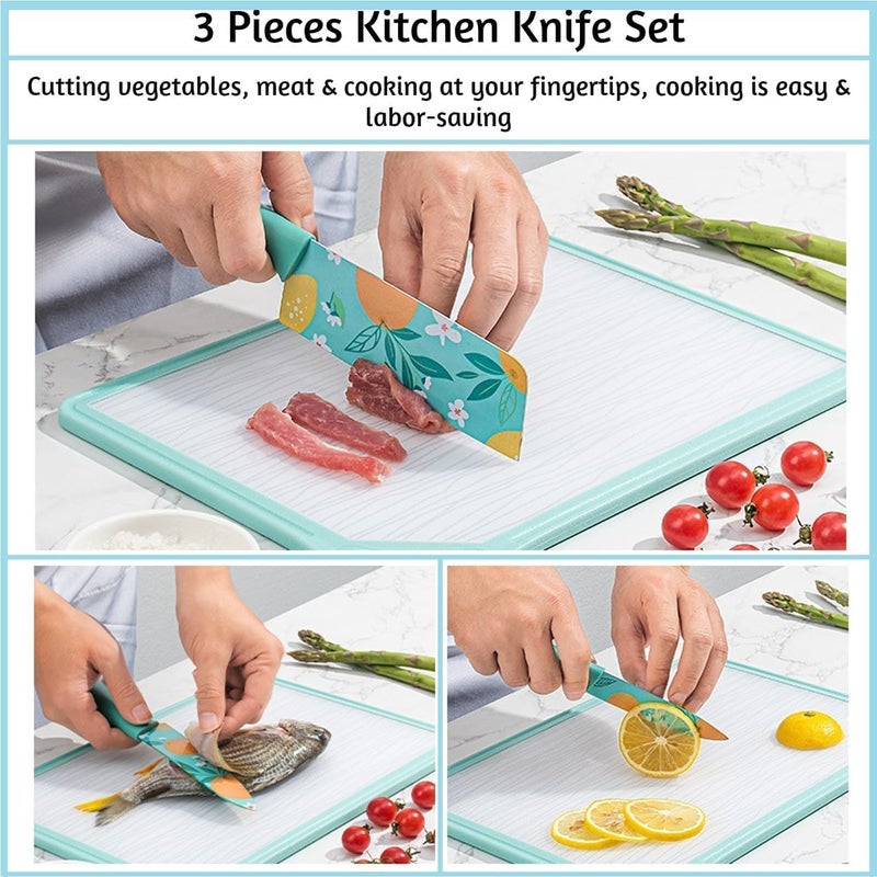 Capmora Premium Stainless Steel Kitchen Knife Set Chefs Knife Butcher Knife Sharp NonStick Soft Handles Cutting Meat Heavy Duty Blade Butcher Meat Knife M B Blue - Image 3