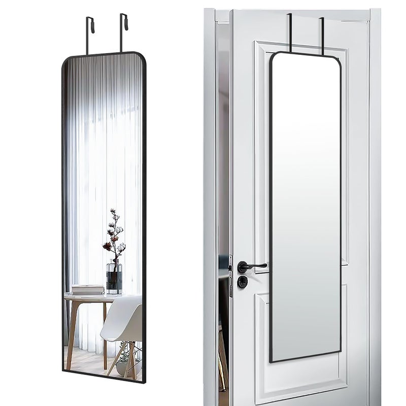 SCWF-GZ 47x14 Mirror Full Length Door Hanging Wall Mounted Aluminum Alloy Metal Frame Dressing Make-up Save Space Half Body Mirrors for Entryway Bedroom Bathroom Living Room 47 inch Black - Image 1