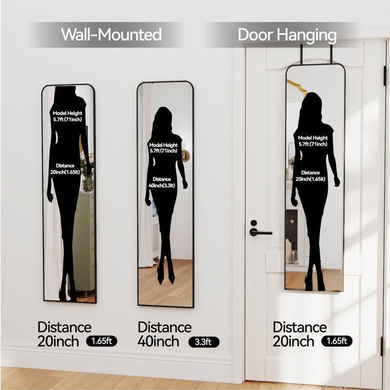 SCWF-GZ 47x14 Mirror Full Length Door Hanging Wall Mounted Aluminum Alloy Metal Frame Dressing Make-up Save Space Half Body Mirrors for Entryway Bedroom Bathroom Living Room 47 inch Black - Image 2