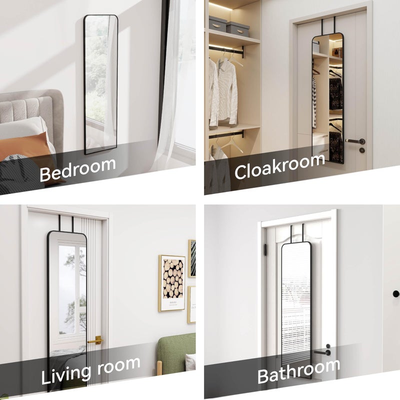 SCWF-GZ 47x14 Mirror Full Length Door Hanging Wall Mounted Aluminum Alloy Metal Frame Dressing Make-up Save Space Half Body Mirrors for Entryway Bedroom Bathroom Living Room 47 inch Black - Image 3