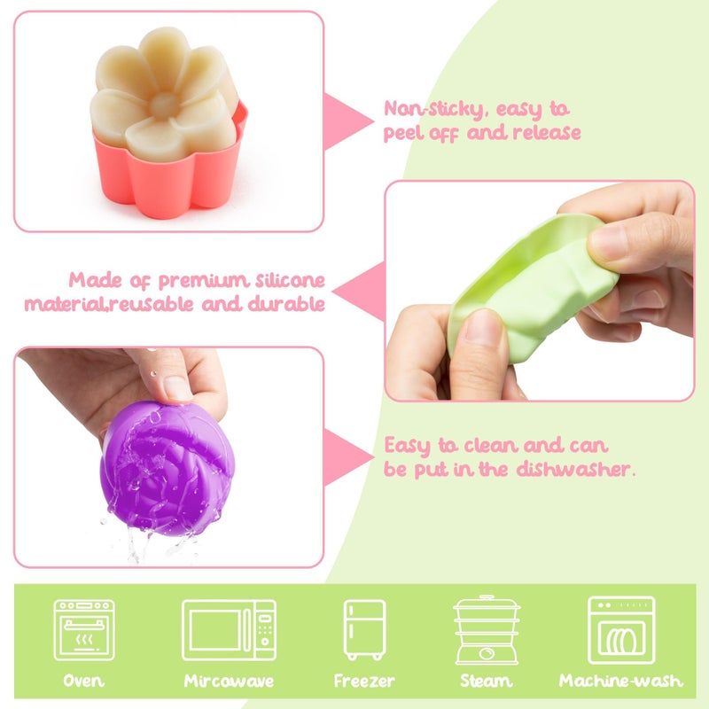R HORSE 42Pcs Mini Size Silicone Molds, 2 x 0.8 inch Cupcake Multi Flower Shapes Baking Cups Non-Stick Donut Wrapper Mold Muffin Liners Washable for Pan Oven Microwave Dishwasher - Image 3