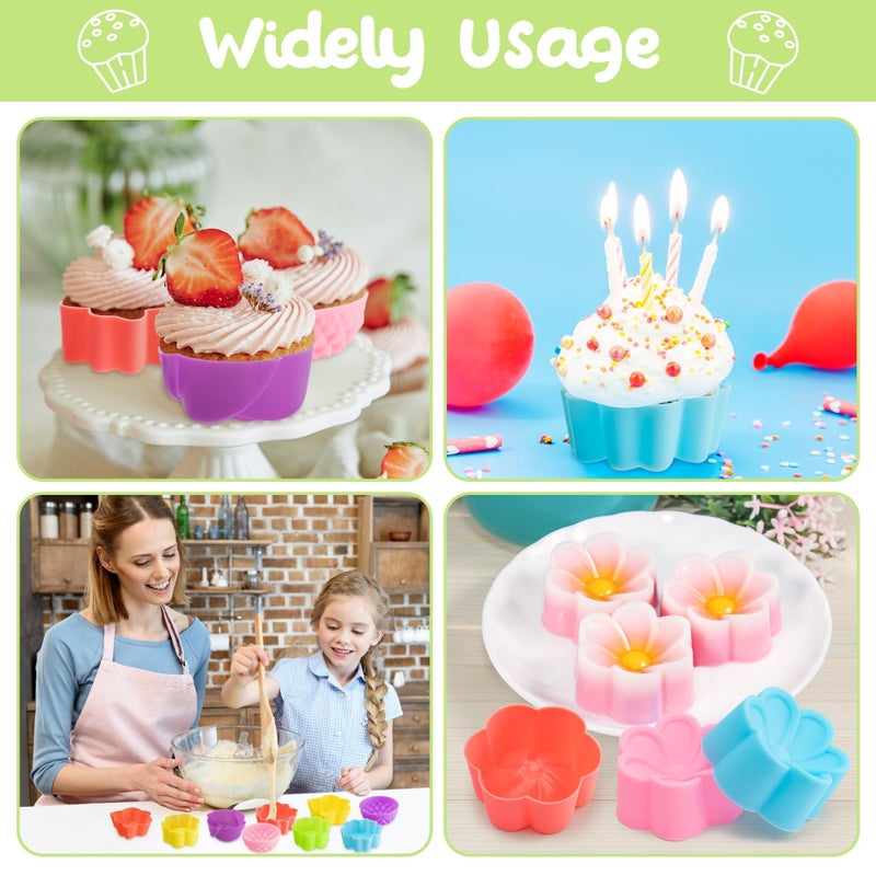 R HORSE 42Pcs Mini Size Silicone Molds, 2 x 0.8 inch Cupcake Multi Flower Shapes Baking Cups Non-Stick Donut Wrapper Mold Muffin Liners Washable for Pan Oven Microwave Dishwasher - Image 4