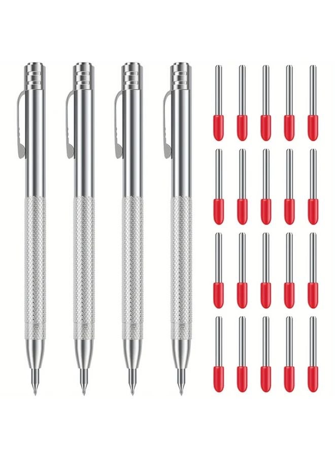 4Pcs Silvery Tungsten Steel Tip Scribe Pen with 20 Replacement Marking Tips for Glass Ceramic Metal Wood Engraving - Image 1