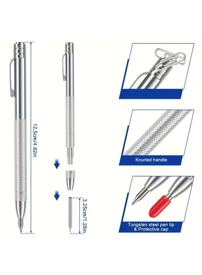 4Pcs Silvery Tungsten Steel Tip Scribe Pen with 20 Replacement Marking Tips for Glass Ceramic Metal Wood Engraving - Image 4