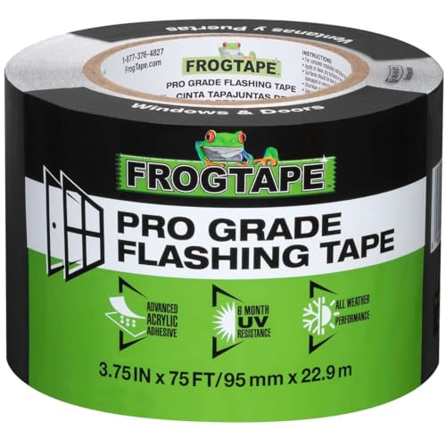 FrogTape Pro Grade Flashing Tape for Windows & Doors, 3.75 Inch Width - 75 Foot Roll, All Weather & UV Resistant Flashing Tape with Advanced Acrylic Adhesive - 10 mils - Black - Image 1