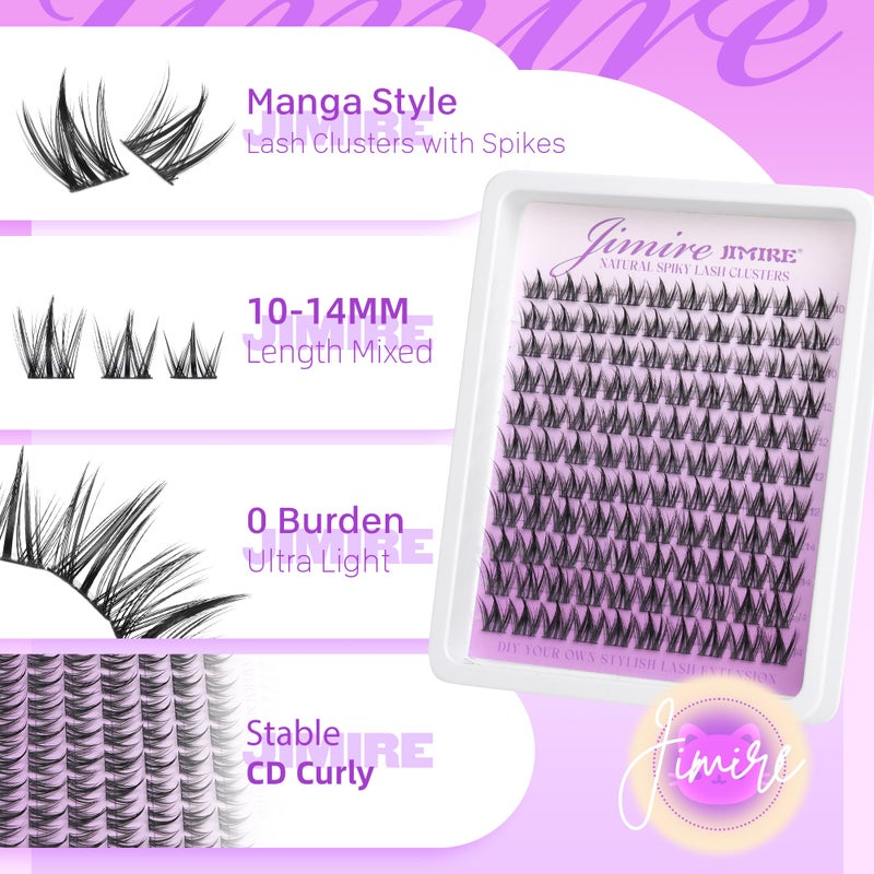 JIMIRE Manga Lash Clusters Natural Eyelash Clusters C Curly 10-14MM Fairy Cluster Eyelash Extensions with Spikes 110Pcs Wispy Individual Lashes Clusters DIY Natural Eyelashes Clusters at Home - Image 3