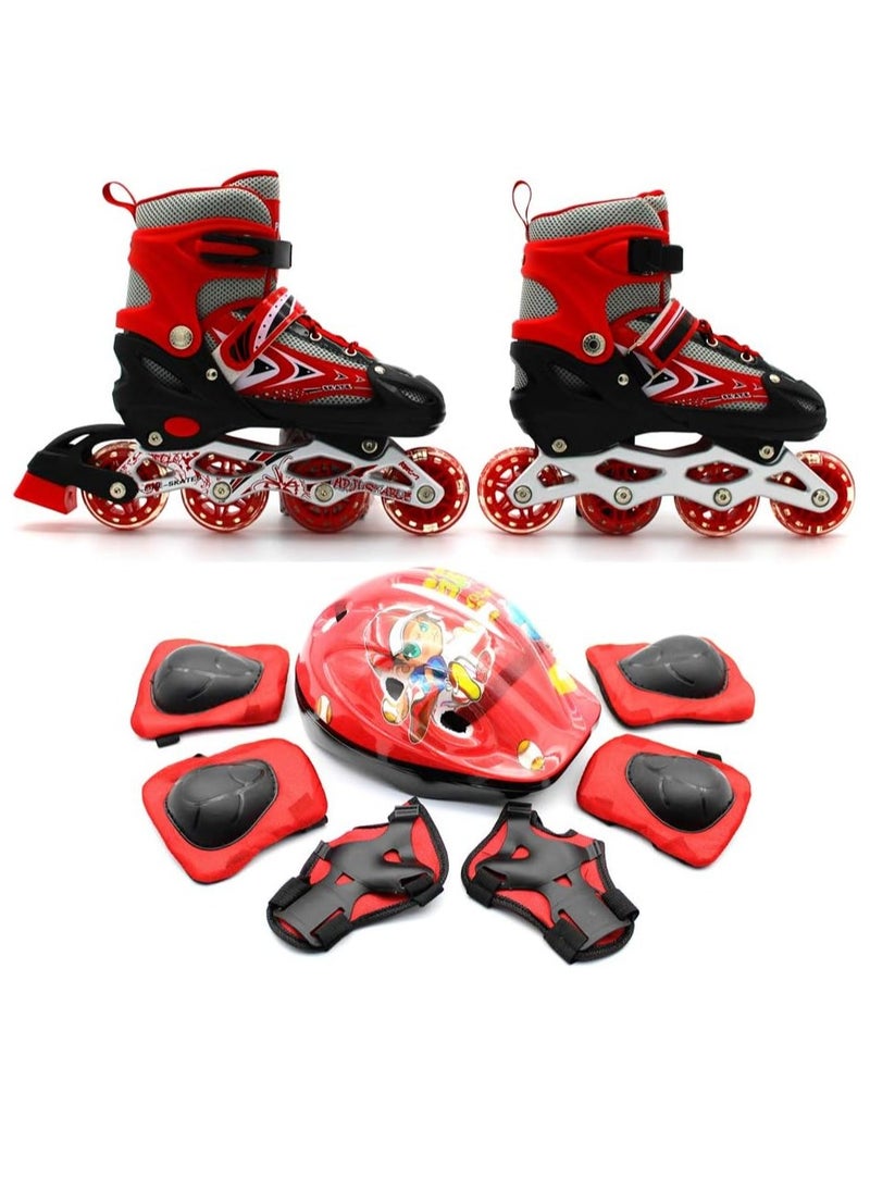 DubaiGallery Adjustable Size Breathable Kids Inline Roller Skates with Safety Gear Set Helmet Knee Elbow Wrist Pads Carry Bag Fun Outdoor Sports Activity for Children Boys and Girls Blade Wheel Skating Shoes  - Image 1
