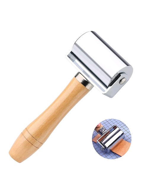 Leather Roller Edge Press, 60mm Carbon Steel Leather Edge Crimping Tool Leather Wooden Handle Leather Edge Rotary Tool