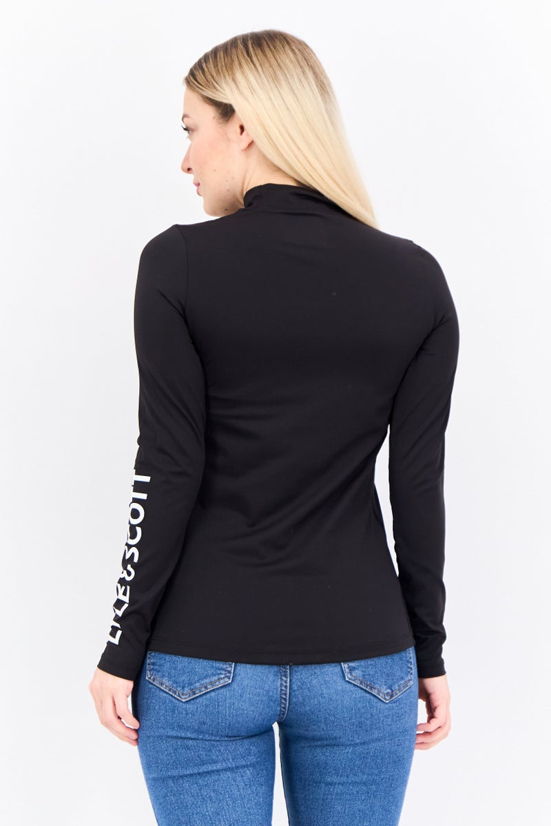 Lyle & Scott Women High Neck Long Sleeve Brand Logo Top, Black - Image 3