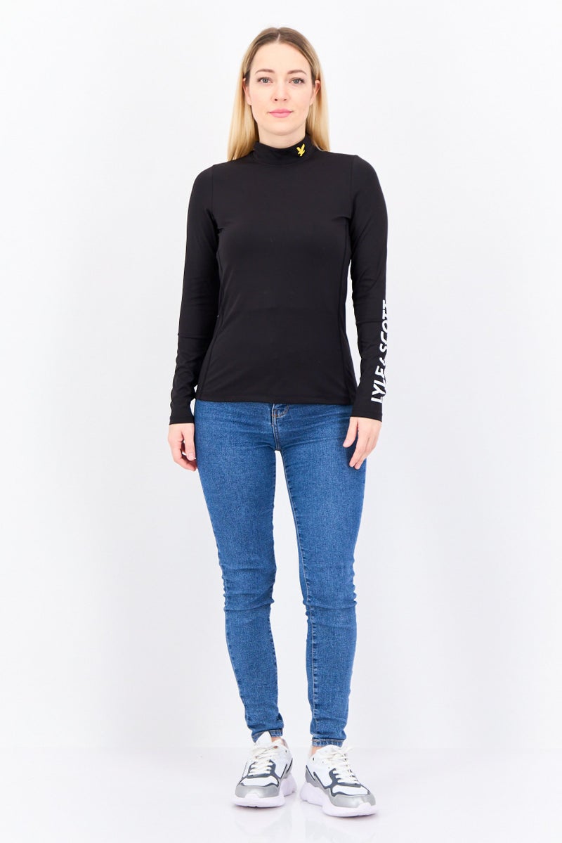 Lyle & Scott Women High Neck Long Sleeve Brand Logo Top, Black - Image 4