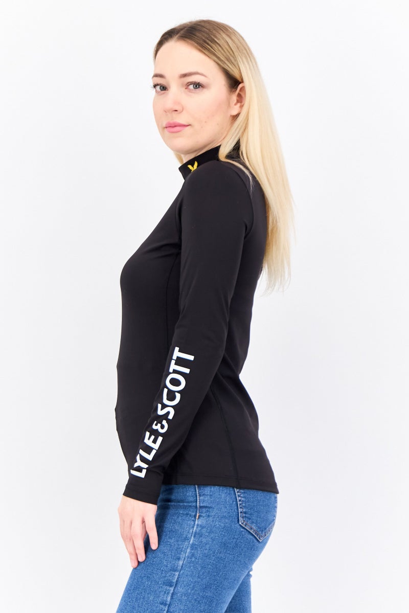 Lyle & Scott Women High Neck Long Sleeve Brand Logo Top, Black - Image 2