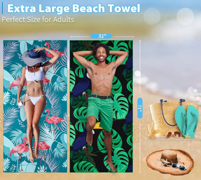 Gomust 2 Pack Lightweight Thin Beach Towel Oversized 71"x32" Big Extra Large Microfiber Sand Free Towels for Adult Quick Dry Travel Camping Beach Accessories Vacation Essential Gift Flamingo Toucan - Image 3