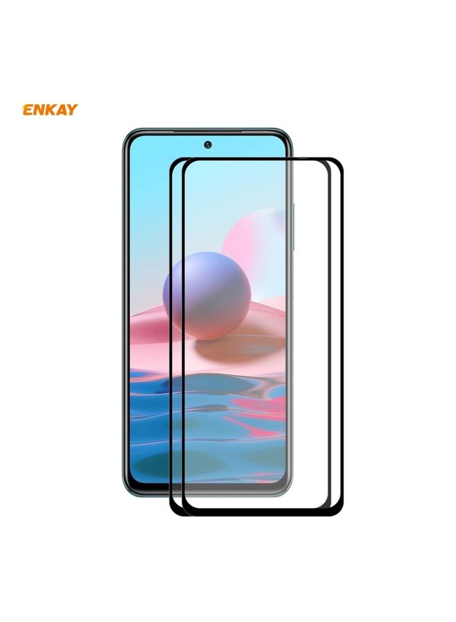 Screen Protector For Redmi Note 10 / Note 10S 2 PCS ENKAY Hat-Prince Full Glue 0.26mm 9H 2.5D Tempered Glass Full Coverage Film