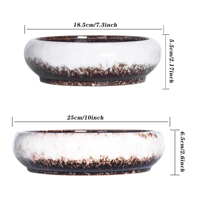 ARTKETTY Succulent Pots with Drainage, Large Succulent Planter with Stand and Saucer Shallow Bonsai Pots Ceramic Cactus Flower Planter Pot for Indoor Plants (7.3 and 10'') - Image 5