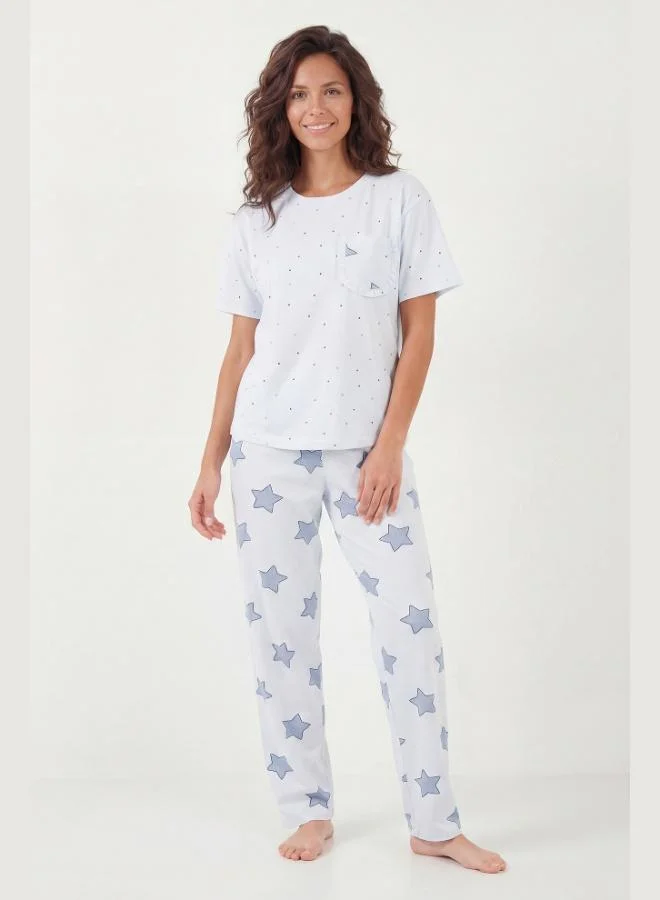Lela Lela Cotton Regular Fit Crew Neck Pajama Set with Pocket Details Women's Pajama Set 6091325