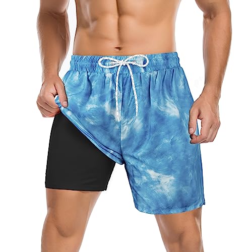 American Trends Mens Swim Shorts Summer Men's Swimwear Swimming Trunks with Compression Liner No-Chafing Boardshort - Image 1