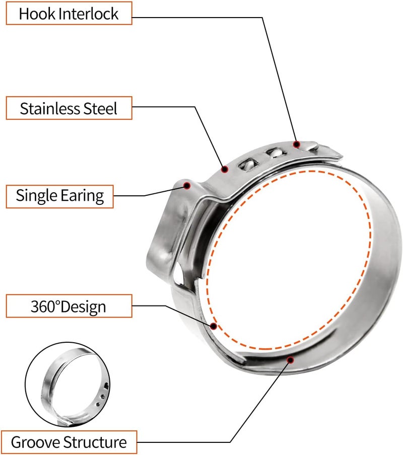 PXZBLG 50 Pack 1/2 Inch PEX Cinch Clamps, Stainless Steel Single Ear Hose Clamps, for PEX Pipe - Image 3