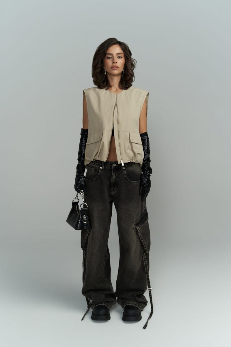 Mai Collection Roger Washed Black Cargo Jeans  - Image 1