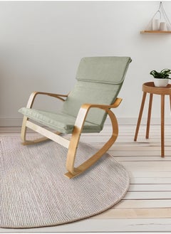 Moon Home and more.. Modern Bentwood Rocking Chair Chenille Fabric Upholstered Relax Rocker Lounge Chair Beige  - Image 3