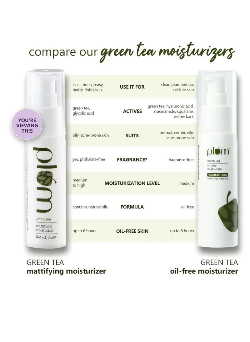 Plum  Green Tea Mattifying Moisturizer Face Cream for Oil Acne-Prone Combination Skin Fights Pimples Controls Excess Oil Mattifies Skin 50ml for Women | Best Price UAE