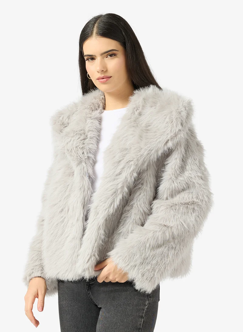 Ginger Cozy Faux Fur Lapel Collar Jacket