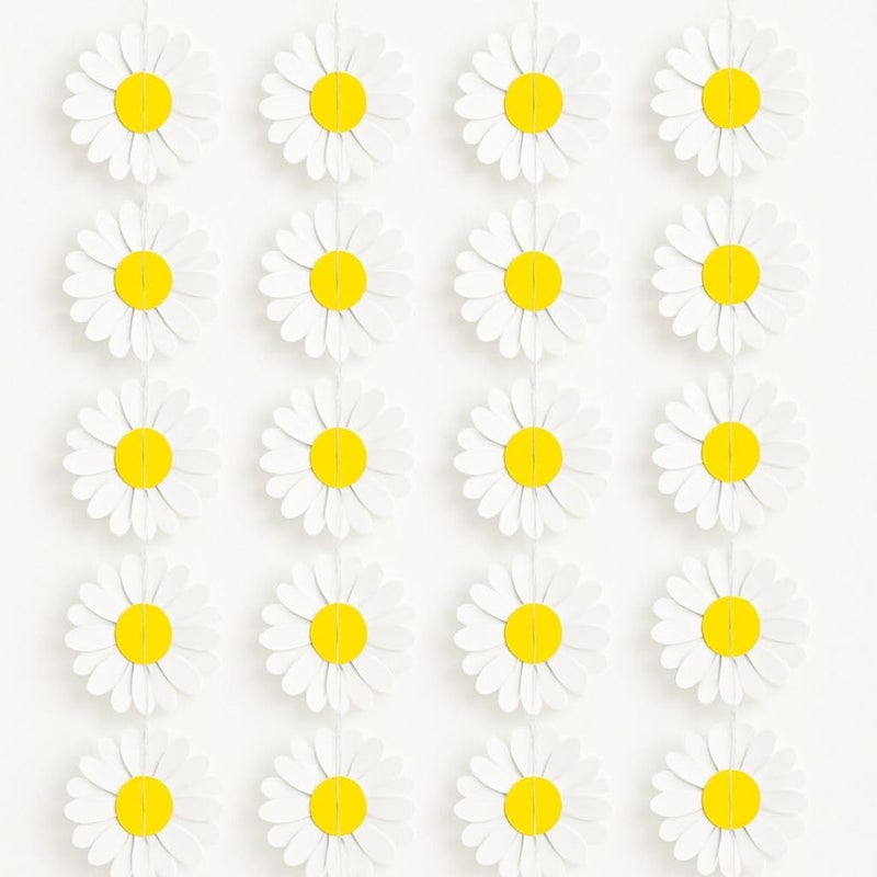 Confetti White Daisy Garland - 4 Pack Multilayer Floral Bunting | Handmade 3.75" Flowers, 7-10ft Strings | First Birthday, Baby Shower & Spring Party Decor - Image 1