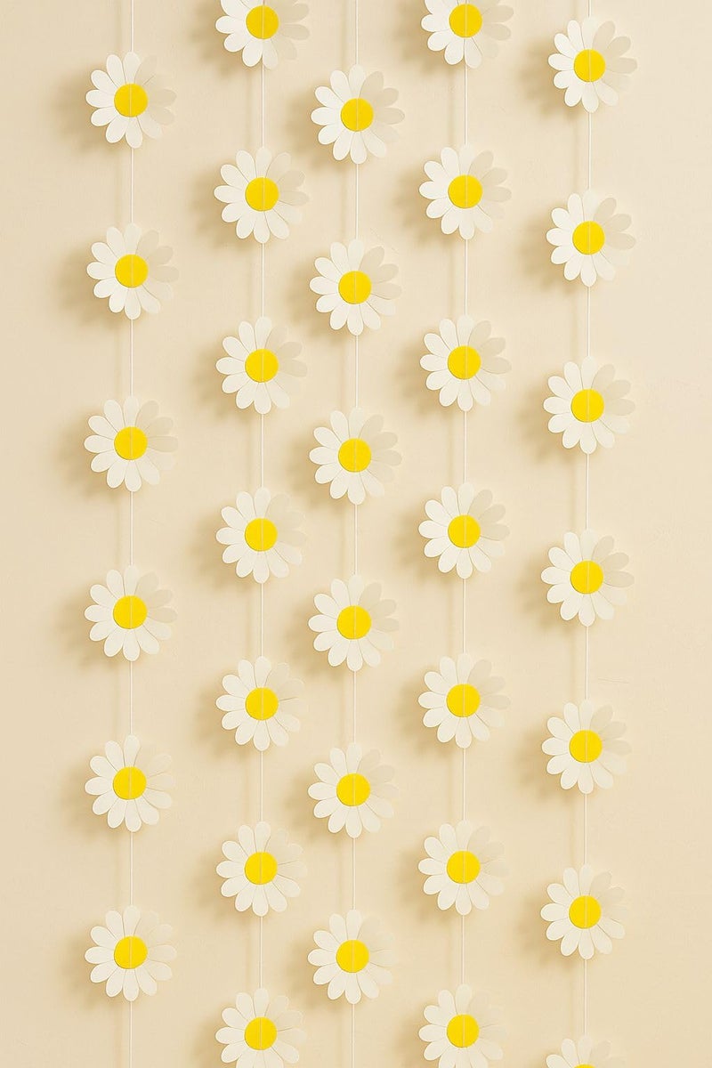 Confetti White Daisy Garland - 4 Pack Multilayer Floral Bunting | Handmade 3.75" Flowers, 7-10ft Strings | First Birthday, Baby Shower & Spring Party Decor - Image 3