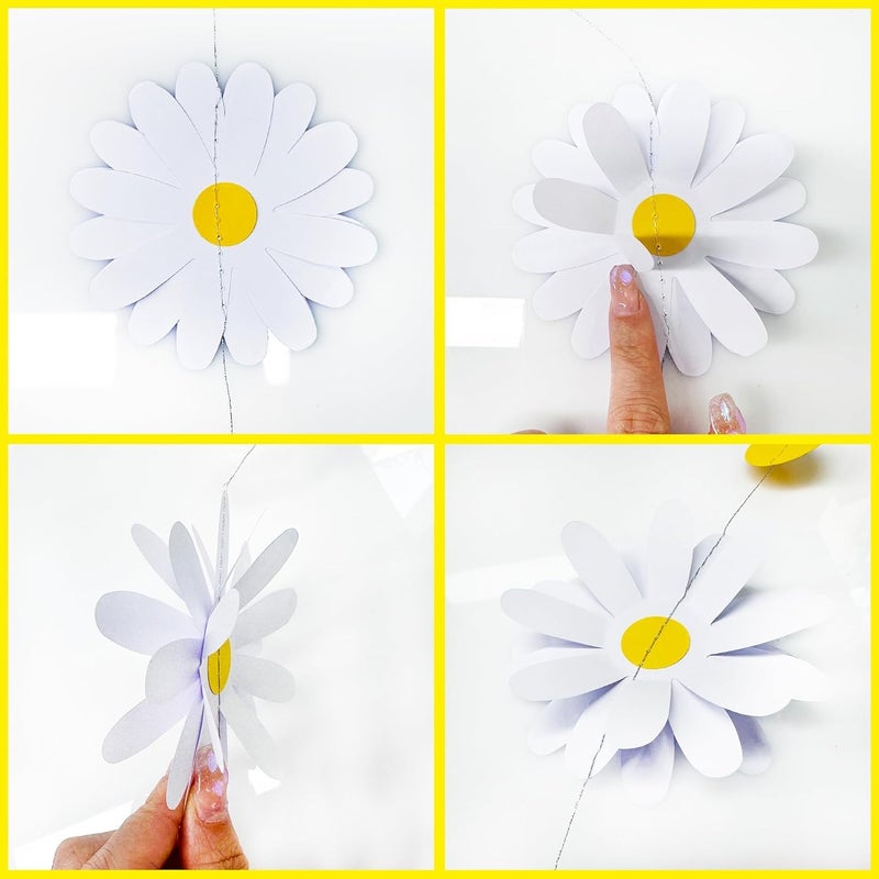 Confetti White Daisy Garland - 4 Pack Multilayer Floral Bunting | Handmade 3.75" Flowers, 7-10ft Strings | First Birthday, Baby Shower & Spring Party Decor - Image 5