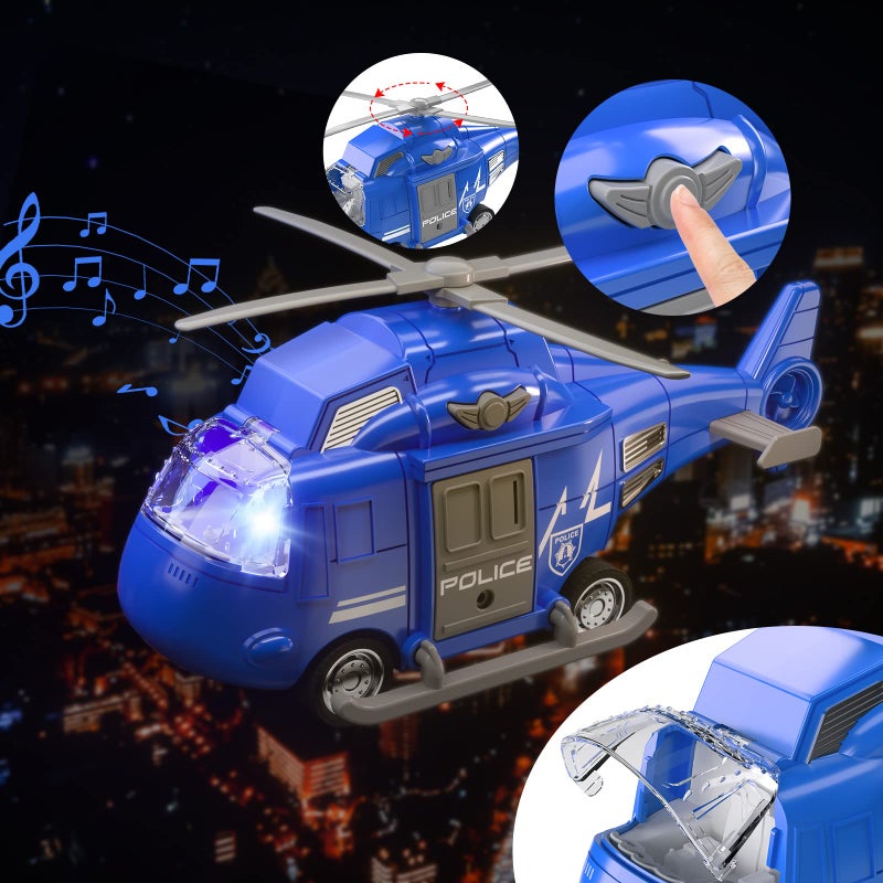 TEMI 4 Pack Emergency Vehicle Toys for Kids 3 4 5 6 7 8 Years Old, Helicopter, Police Car, Fire Truck, Ambulance Friction Powered Toys for Toddlers, Gifts for Age 3-12 Boys Girls - Image 5