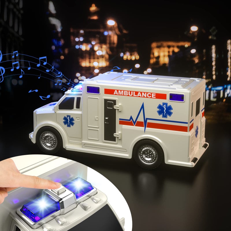 TEMI 4 Pack Emergency Vehicle Toys for Kids 3 4 5 6 7 8 Years Old, Helicopter, Police Car, Fire Truck, Ambulance Friction Powered Toys for Toddlers, Gifts for Age 3-12 Boys Girls - Image 4