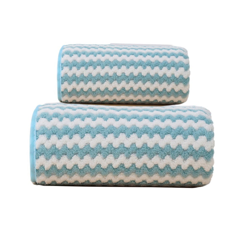 Soft Coral Fleece Bath Towel 2 Pack Purple 100% Cotton Highly Absorbent - Lightweight Quick Dry Warp-Knitted Wave Pattern Bath Towel for Home Hotel Spa - Image 1