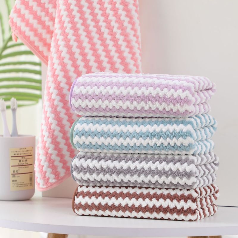 Soft Coral Fleece Bath Towel 2 Pack Purple 100% Cotton Highly Absorbent - Lightweight Quick Dry Warp-Knitted Wave Pattern Bath Towel for Home Hotel Spa - Image 4