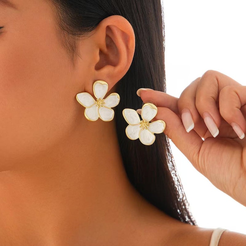 EXPHAIN Flower Stud Earrings for Women Statement Big Flower Earrings Stainless Steel Enamel Earring Trendy Jewelry - Image 3