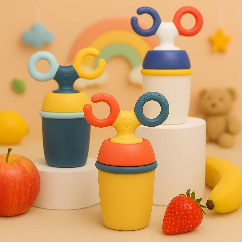 AEREX Silicone Fruit Nibbler with Handle Soft Pacifier Baby Food Nibler Chewing Pacifier for Babies Teether Baby Fruit Nibbler for Newborn Babies (Multi) - Image 1
