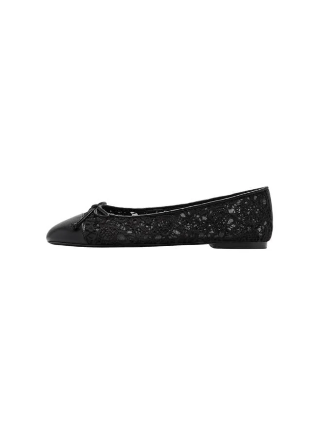 Mango Lace ballerina with faux-leather toe cap