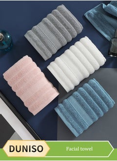 DUNISO 4-Piece Cotton face Towels 100%Cotton Towels Combed Cotton Hand Towels Fast Absorbent Skin-friendly The towel set comes in four colors: pink, blue, white, and gray for Bathroom, Travel, Camp, Spa(75x35cm)  - Image 1